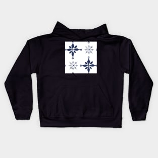 Pattern of blue snow crystals and crosses on white Kids Hoodie